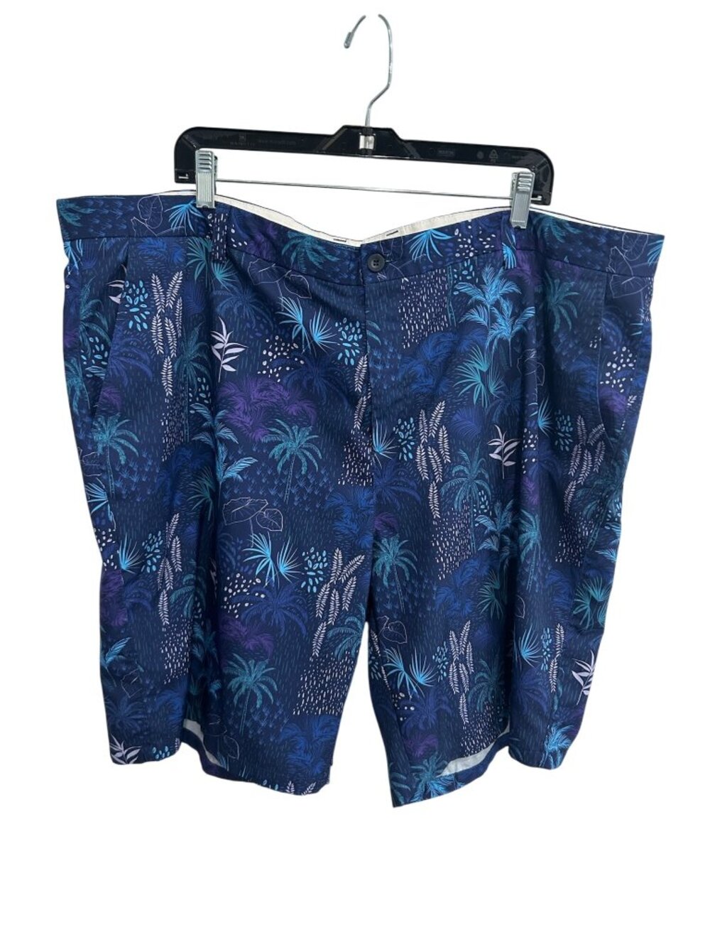 Hreski Mens Blue Tropical Print Shorts Size 46 Stretch Naturecore Bohemian